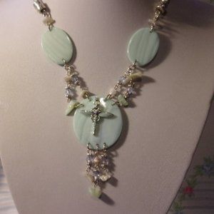 Light Green Dragonfly Necklace 16" - 19" Long